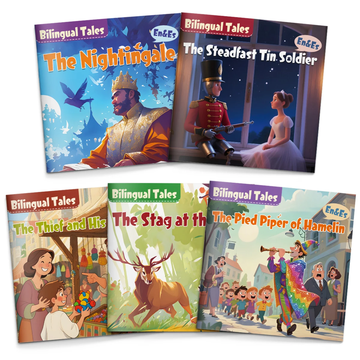 

English-Spanish Bilingual Classic Fairy Tales for Kids: The Nightingale, The Steadfast Tin Soldier Storybook Set