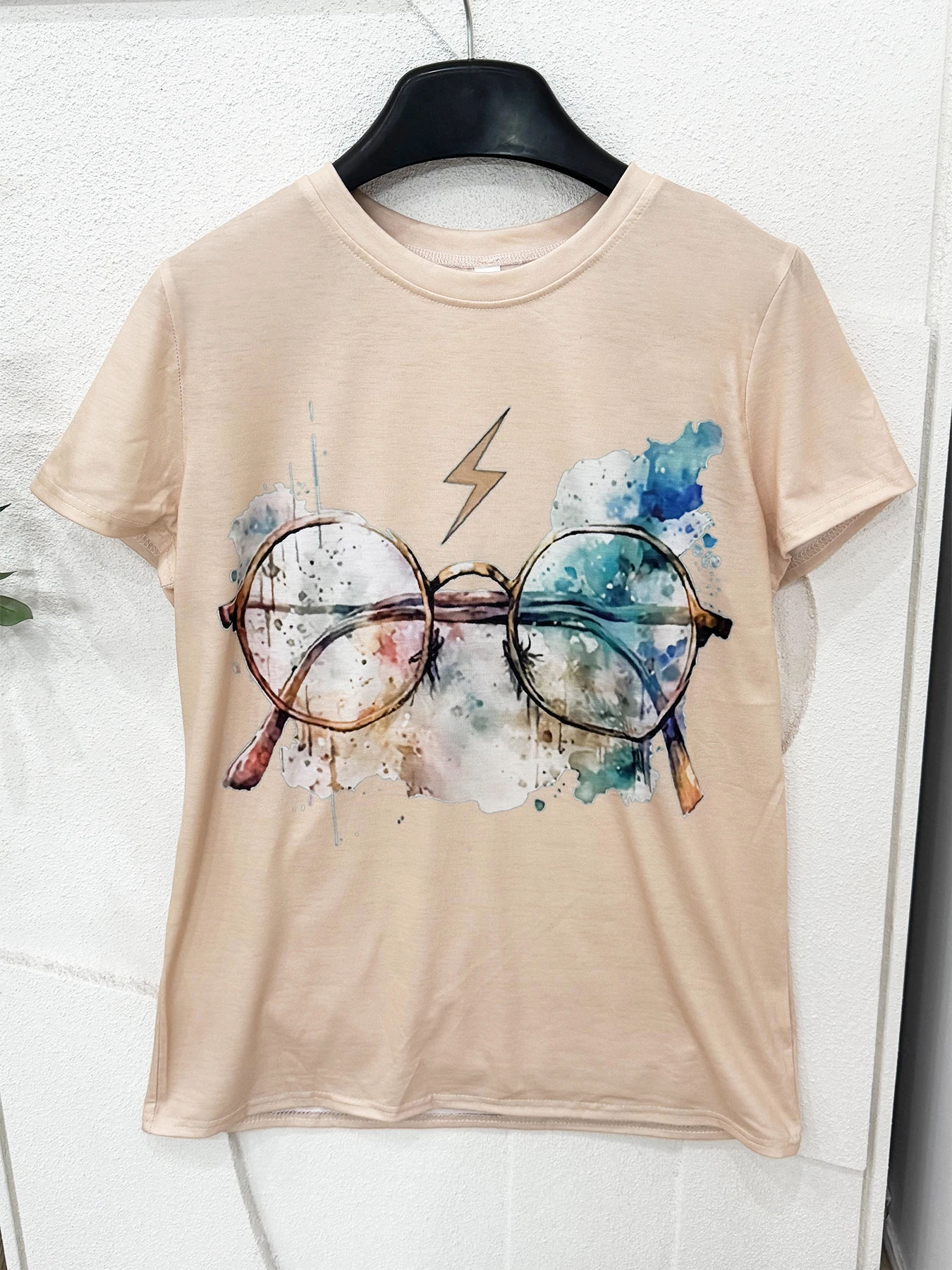 Creative new color ink painting glasses print women\'s round neck T-shirt Fashion trend design casual women\'s short-sleeved top