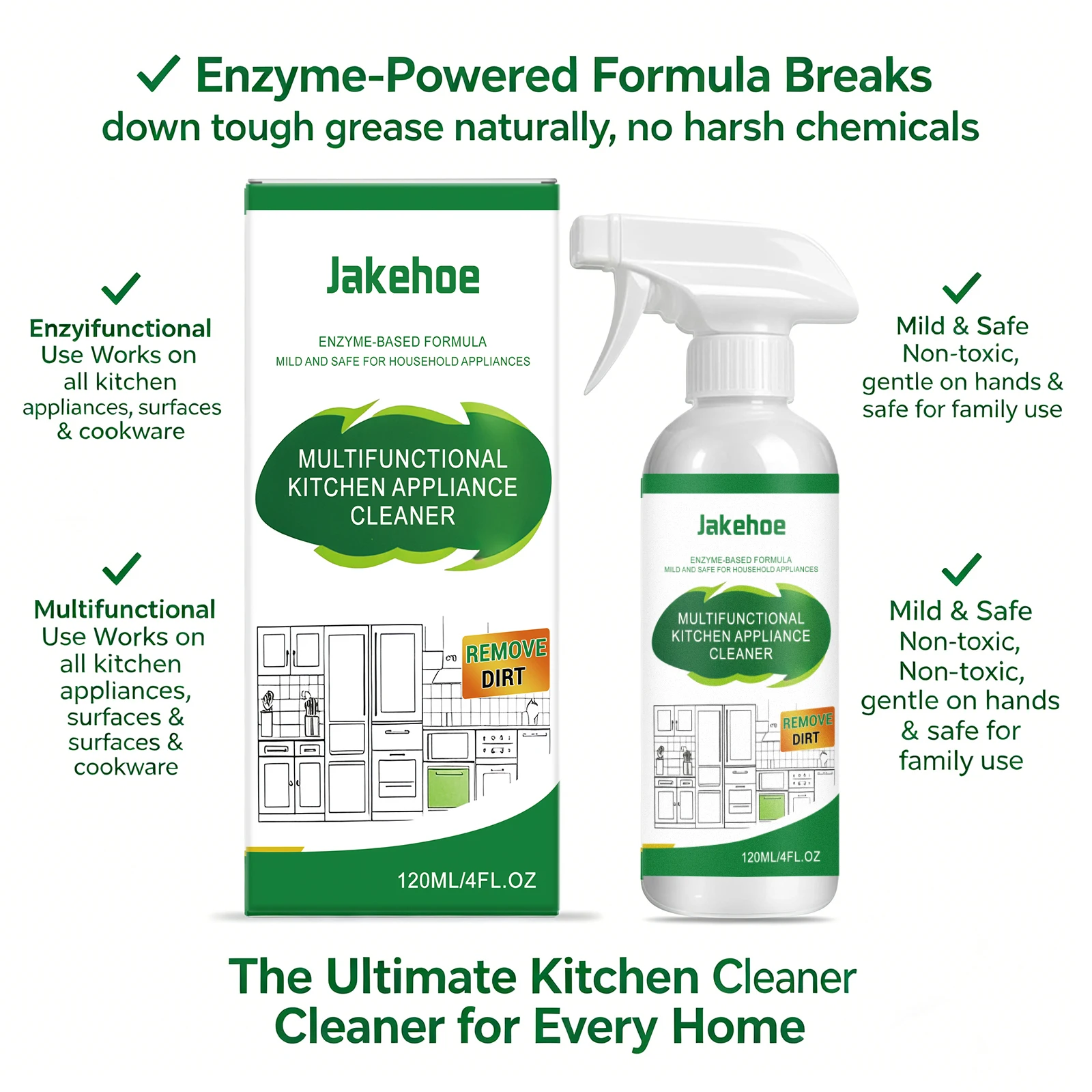 Kitchen Appliances Cleaner for Stovetops, Ovens, And Range Hoods Remove Dirt Grease Enzyme Based Cleaning Spray Cleaning Tools ﻿