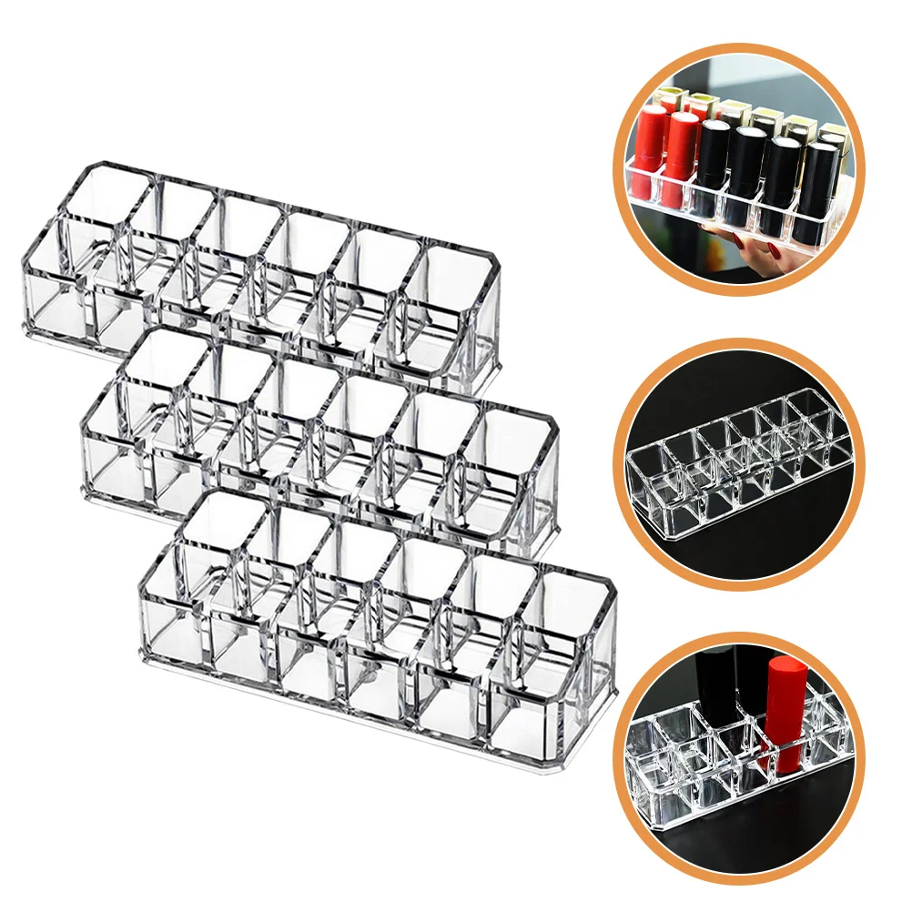 

3Pcs 12-Slot Lip Gloss Organizer Stylish Appearance Deform-Resistant Compact Size Desktop Storage Rack