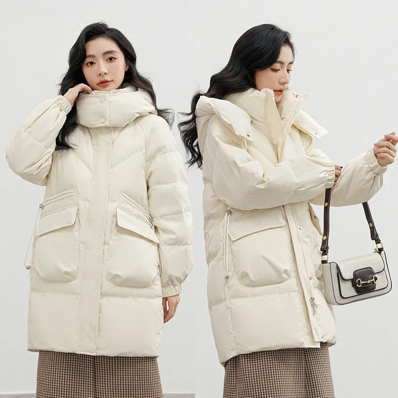

Women's Casual Cotton Jacket with High Collar Hood Zipper Pockets and Thick Solid Color Coat for Spring Autumn Winter