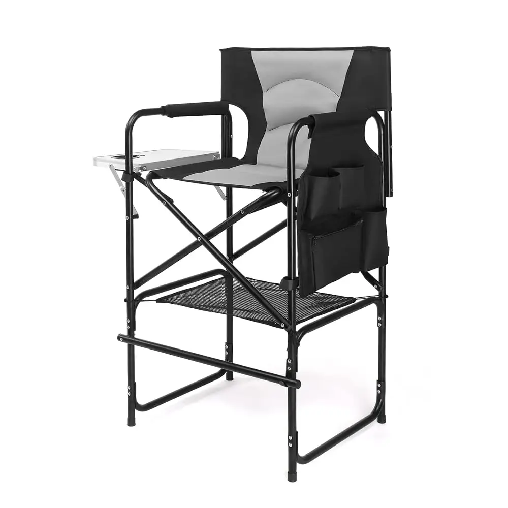 

30Inch Directors Camping Chair Folding With Side Table,Portable Makeup Artist Bar Height, Aluminum Frame 300 Lbs Acity