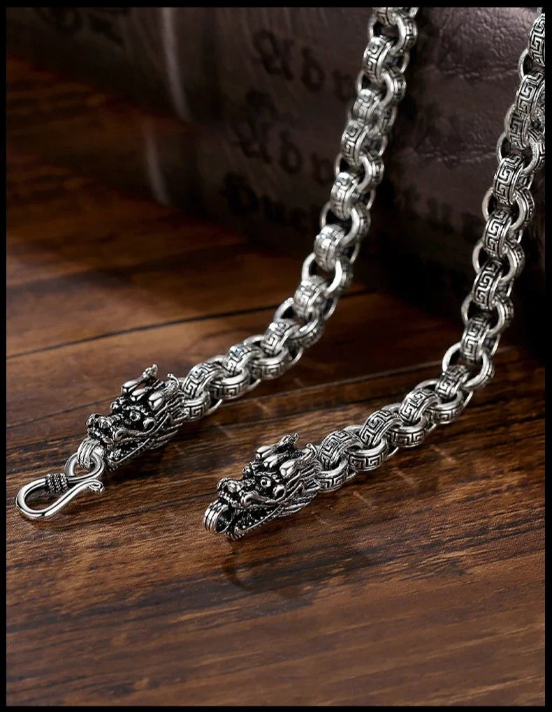 Luxury designer solid Sterling Silver originality necklace for men women classic retro 8MM faucet dragon Fashion jewelry Gifts