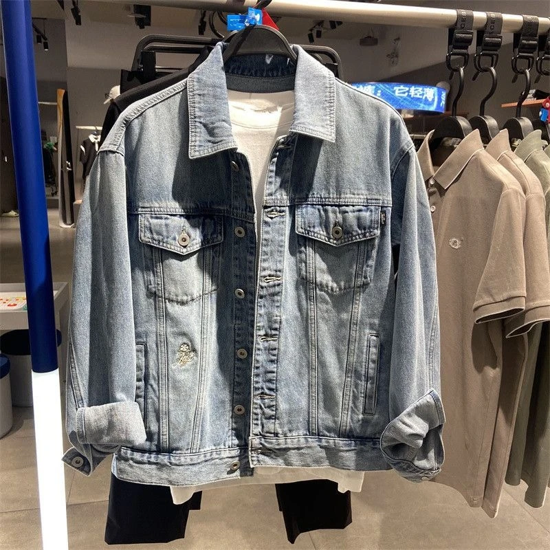 2026 Autumn Men's New Fashion Slim Fit Casual Floral Embroidered Denim Jacket Trendy Coat