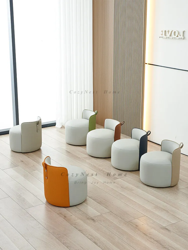 For household special stools, living room sofa stool, low round stool, children's soft seat, leather pier, shoe changing stool