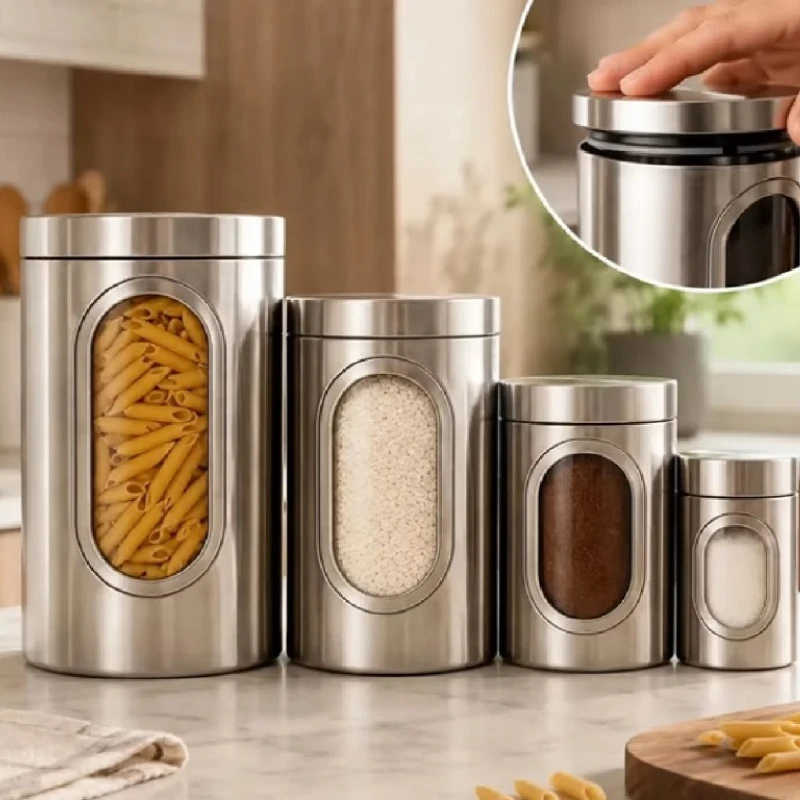 Modern durable stainless steel food tank, transparent observation window, moisture-proof and fresh-keeping, clamshell type