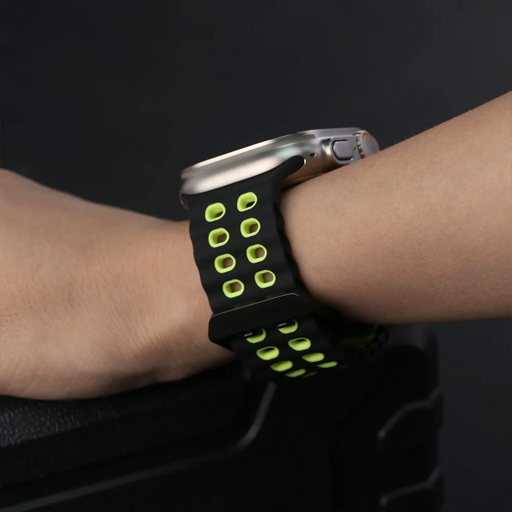 الرياضة سيليكون حزام ل أبل الترا 3/2/1 49 مللي متر الفرقة تنفس سوار ل iWatch 11 10 9 8 7 SE 3 46 مللي متر 45 مللي متر 44 مللي متر 42 مللي متر