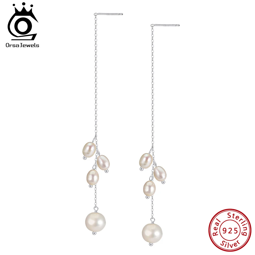 

ORSA JEWELS 925 Sterling Silver Freshwater Pearls Tassel Dangle Earrings Gift Anti Allergy Wedding Baroque Ear Jewelry GPE127