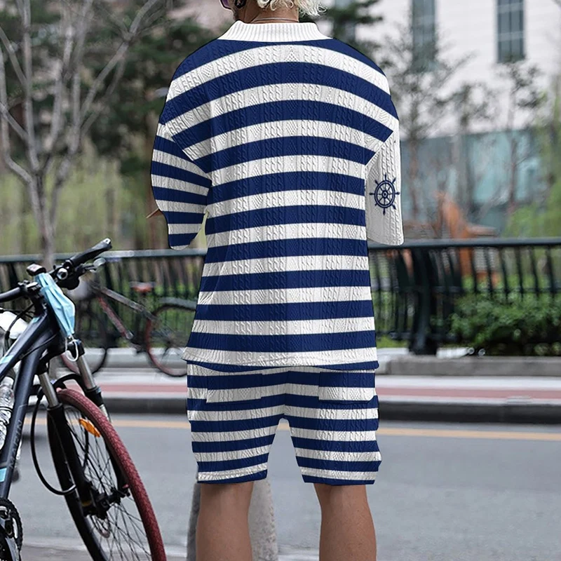 Fashion Oversize Mens Outfits Knitted V Neck Half Sleeve V Neck Tops And Shorts Two Piece Knit Suits Men Summer New Casual Sets