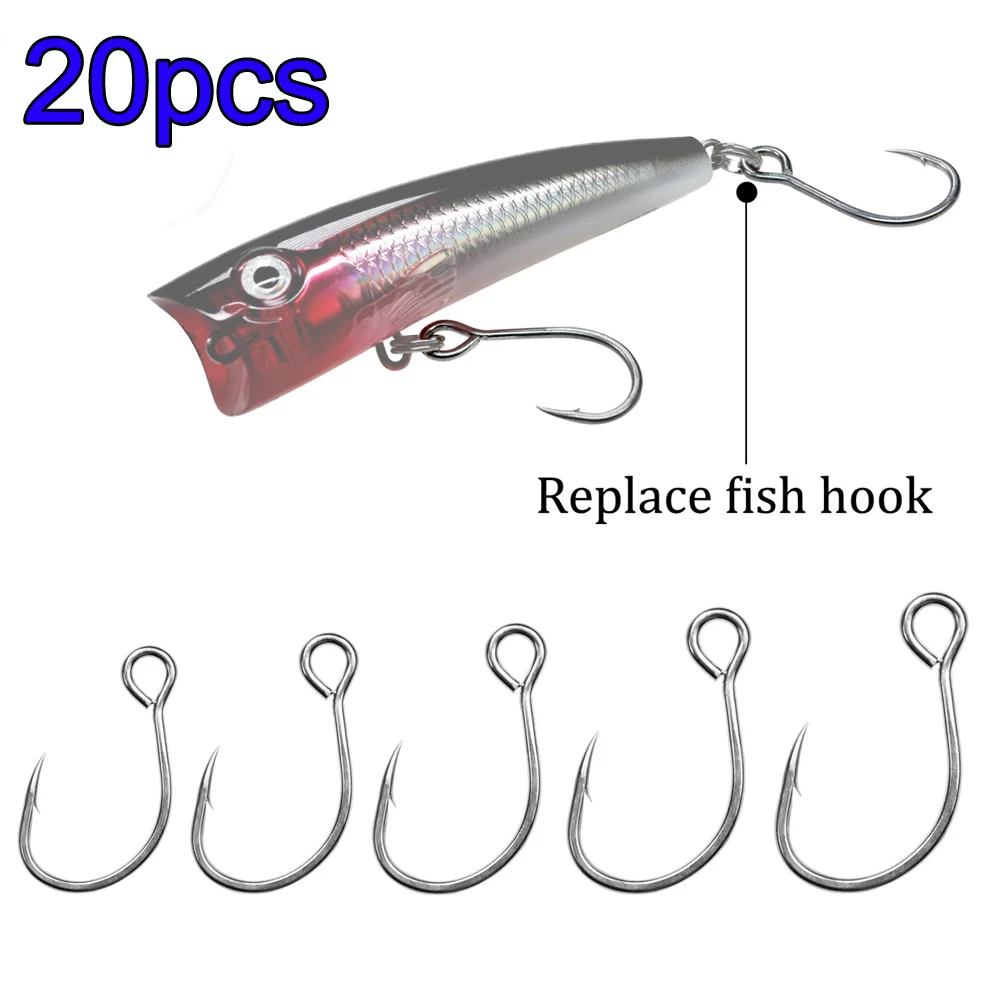 THKFISH 20pcs/lot Big Eye Single Hooks For Crankbiat Minnow High Carbon Steel Inline Sharp FishHooks For Spinner Bait Freshwater