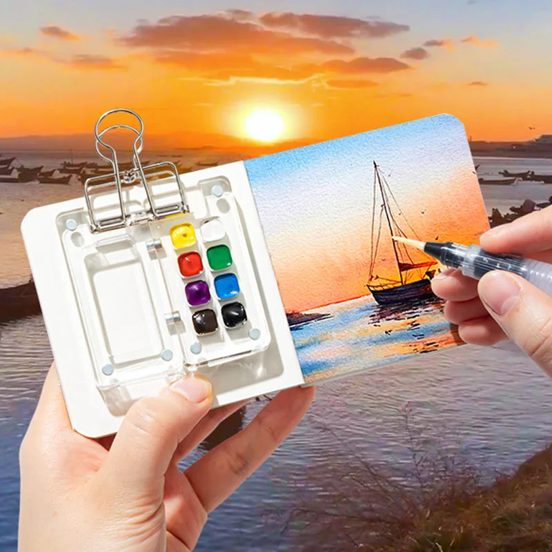 Watercolor Palette Ins Style Travel Portable Mini Watercolor Acrylic Paint Box Square Tray Box Art Painting Supplie