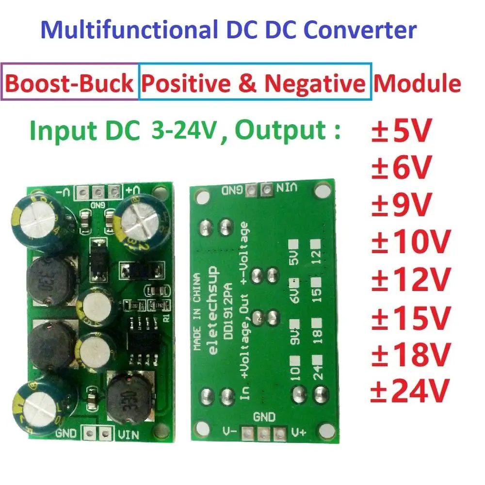 

8 Вт DC-DC Buck Boost, положительный отрицательный преобразователь источника питания 5 В, 6 в, 9 В, 12 В, 15 В, 24 В, регулятор напряжения для усилителя ЦАП ADC