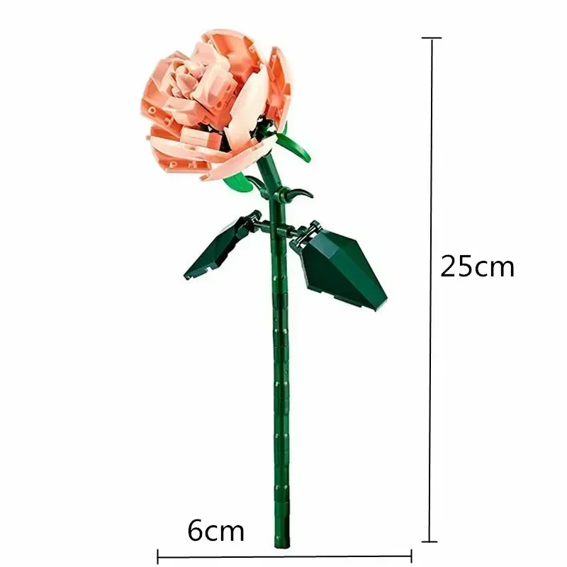 25pcs DIY Roses Bricks Red/Pink/Blue Rose/Black/white Flower Bouquet Plants Valentine\'s Day Gardens Classic Model Bricks Toys