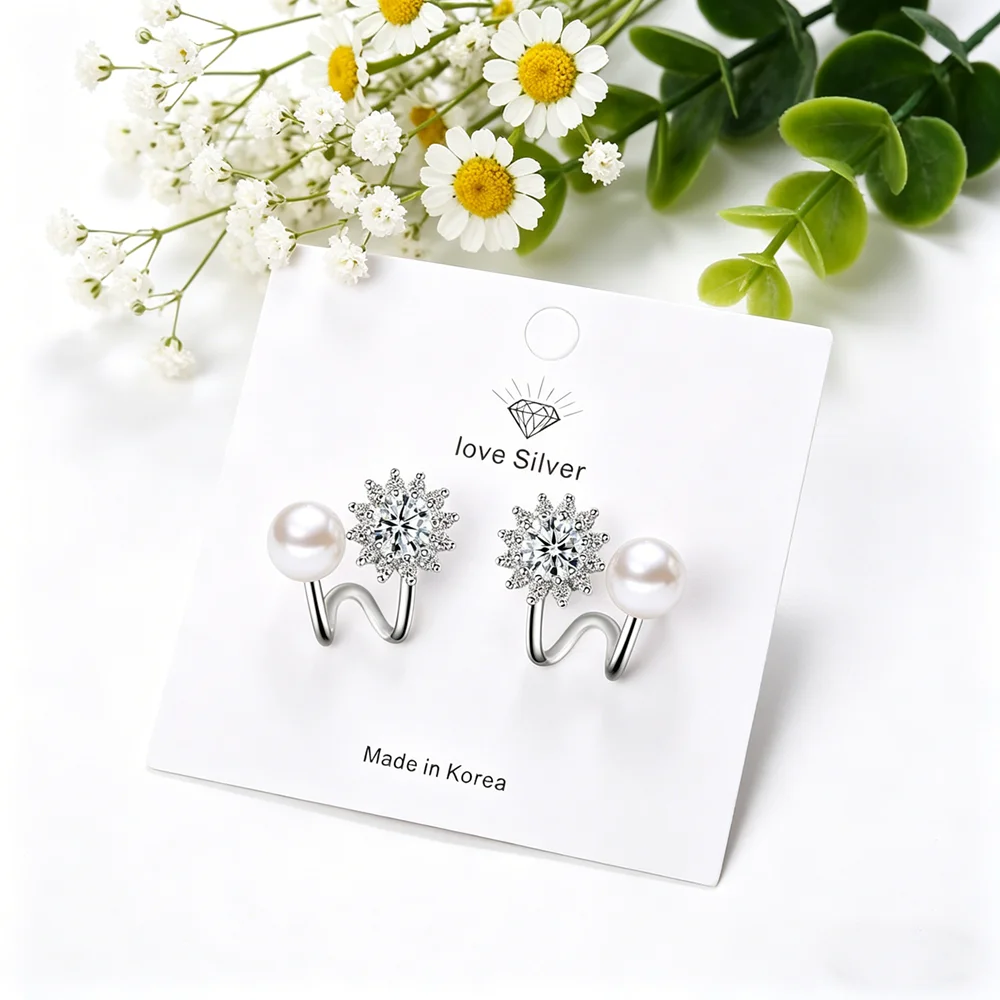 Stud Earrings for Women Girls Freshwater Pearl 925 Sterling Silver Rhinestone Ear Brncos Pendietnes Elegant Office Lady
