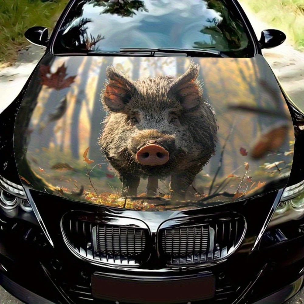 

Cute Wild Boar Car Hood Wrap Color Vinyl Sticker Truck Graphic Bonnet Auto Accessories Decor Decal Waterproof And Scratch Resist