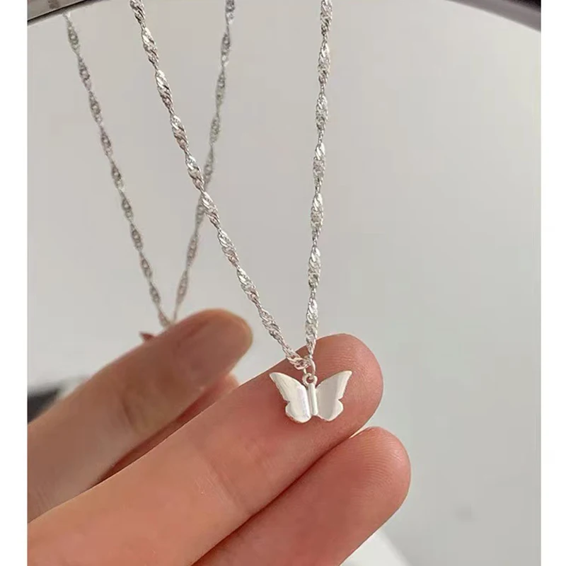 Real 925 Sterling Silver Butterfly Mini Pendant Choker Necklace For Women Classic Fine Jewelry Light Luxury Advanced Accessories