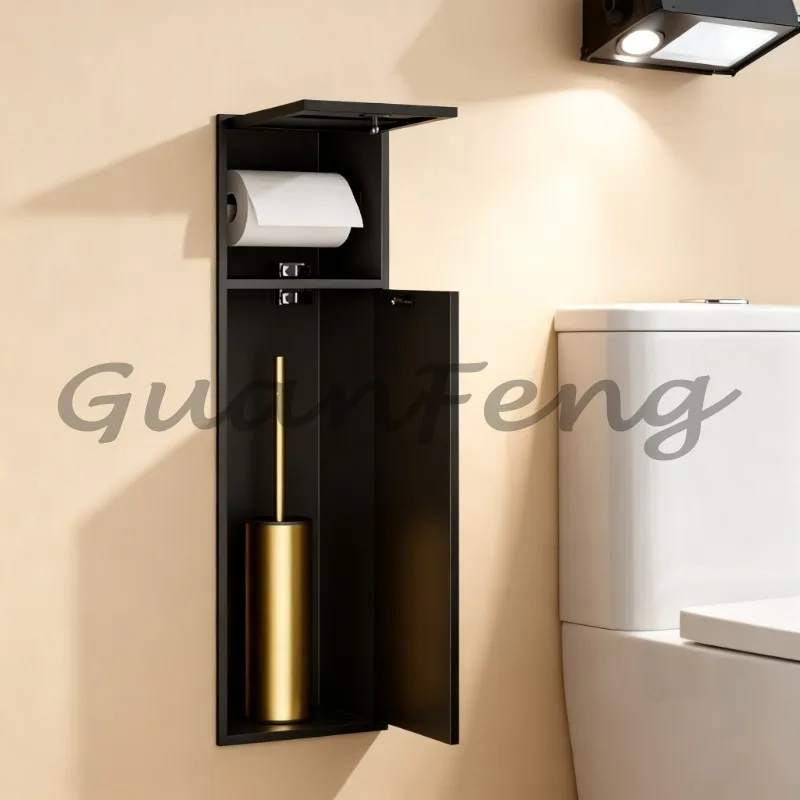 Stainless steel embedded bathroom niche, wall mounted shower storage niche, with integrated toilet brush holder