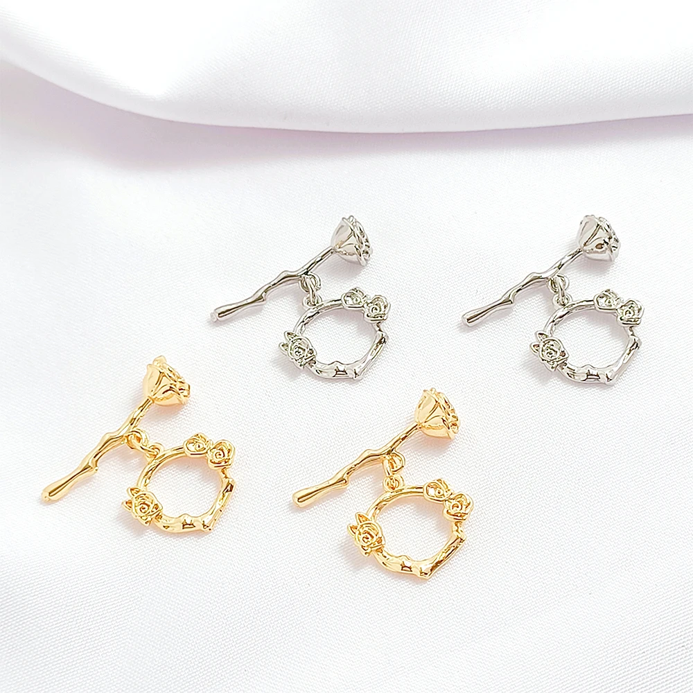 3 Pieces Brass Coated Gold Rose Branches, Flower Garlands, OT Buckles DIY Jewelry Making Necklace Bracelet Accessories Materials