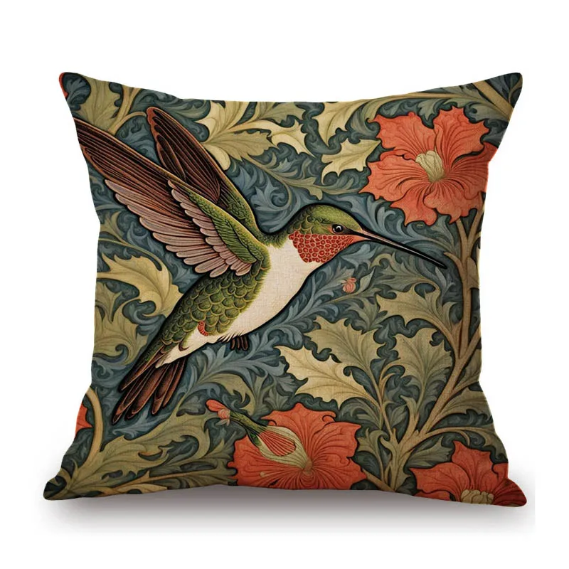 Classic Morris Flower Style Animals Deer Bird Horse Butterfly Night Owl Home Decorative Pillow Case Linen Sofa Cushion Cover