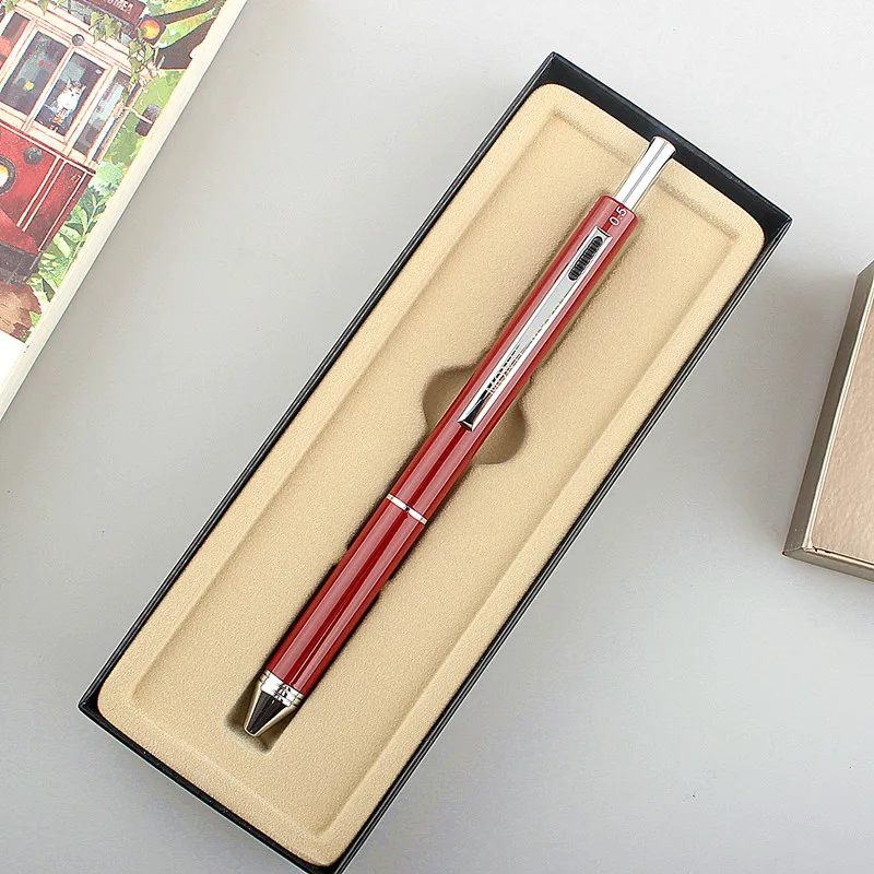 4 In 1 Multifunction Luxury Pen, 0.7mm 3 Color Ballpoint 0.5mm Mechanical Pencil, Gravity Sensor Metal Retractable Pens