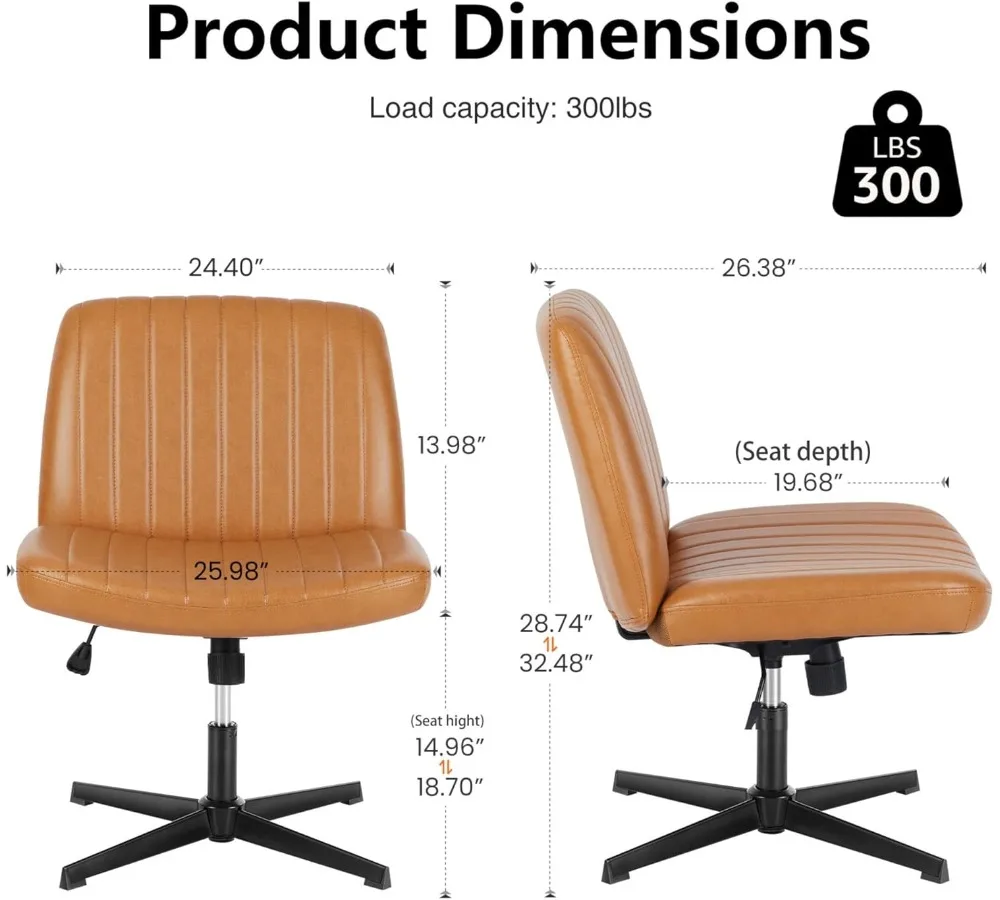 كرسي مكتب حديث بدون ذراعين مع 360 درجة °   دوار وارتفاع قابل للتعديل، مقاعد مهام من قماش جلد البولي يوريثان للمكتب المنزلي - بني