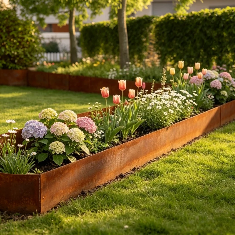 Lot de 10 bordures de jardin en acier Corten, taille unique 25 x 103 cm, bande de bordure de pelouse au look rustique vieilli, séparateur de paysage robuste et pliable pour allées, parterres de fleurs et aménagement extérieur