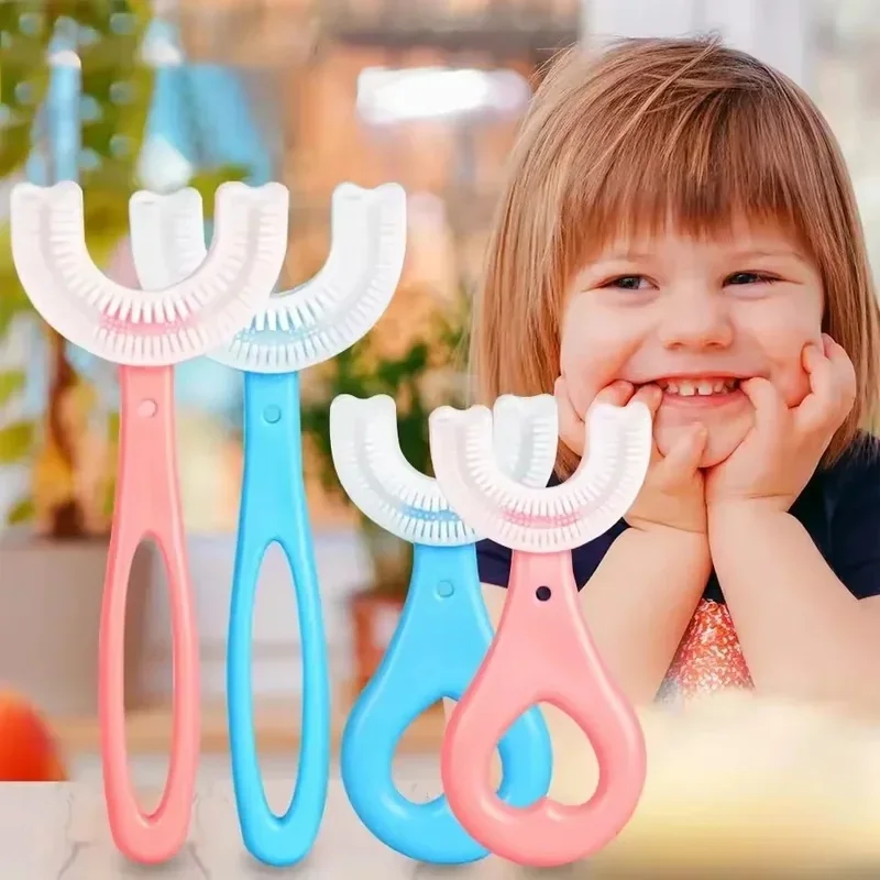 1-4Pcs Kids Teeth Oral Care Toothbrush Children Deep Cleaning Brush 360 Degree U-Shaped Child Toothbrush Teethers Brush Silicone