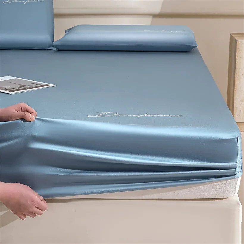 Organic Eucalypthus Lyocell Fitted Sheet with Elastic Band Silky Cooling Mattress Cover Customized Double Queen King Size Sheet