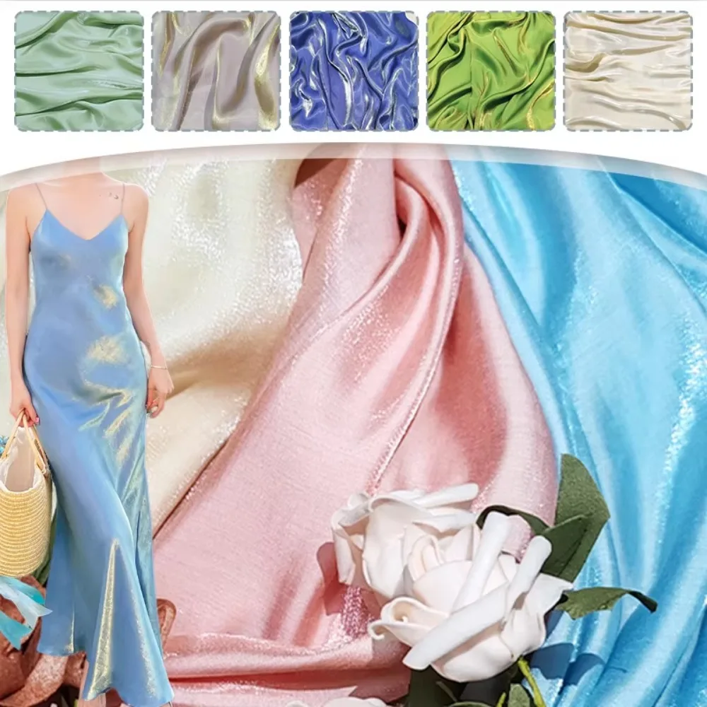 150*50cm Gradient Glossy Silk Satin Fabric Shiny Smooth Holographic Iridescent Material Soft Dress Tablecloth Stage Costume