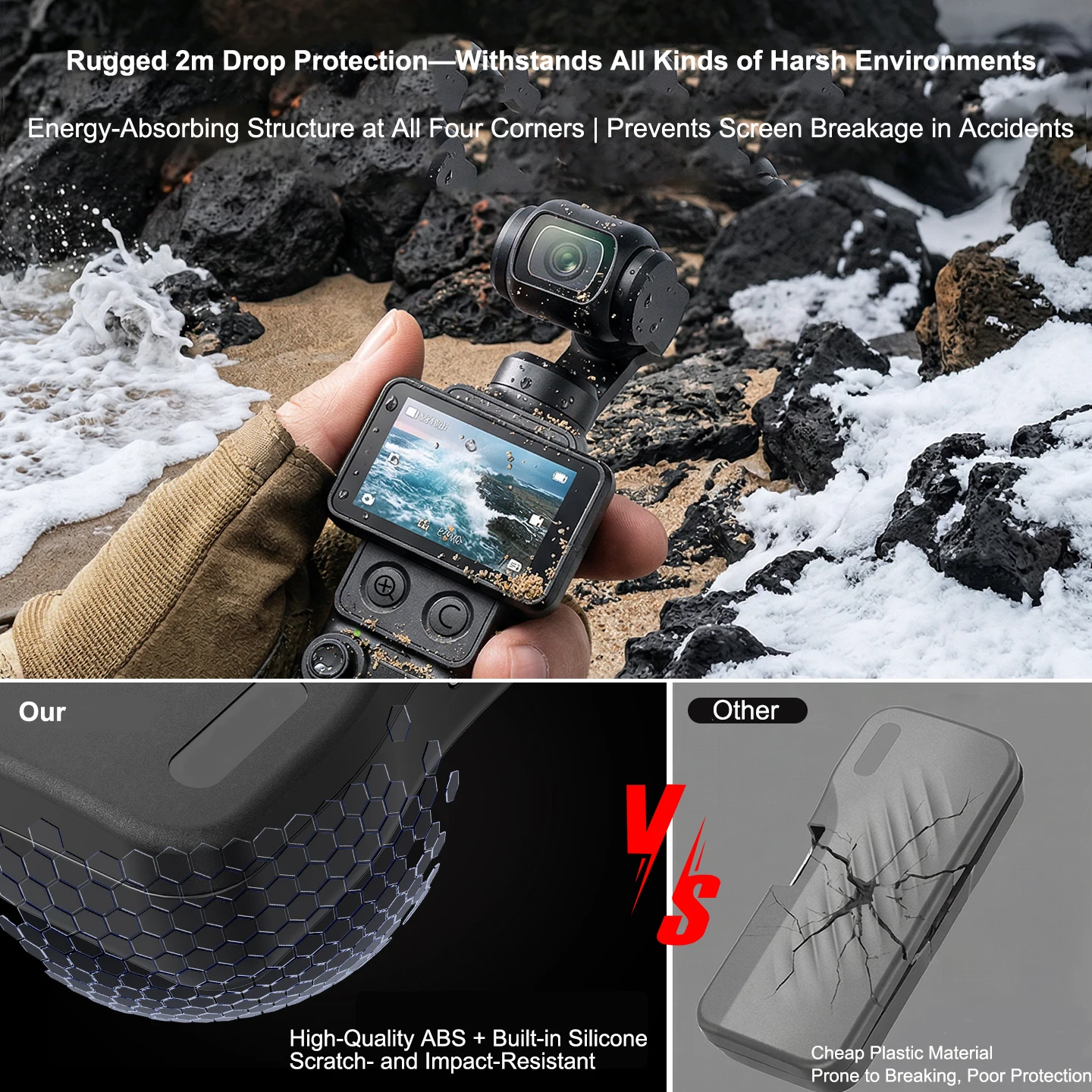for DJI Pocket 4/3 Armor Protective Case 2M Drop Proof Full Coverage Precision Cutouts Quick Mount ABS Silicone Dual Layer