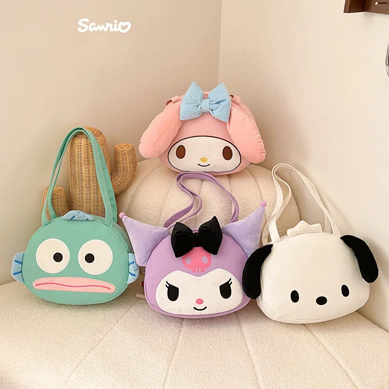 Sanrio New Original Kuromi Hangyodon Pochacco My Melody Canvas Cartoon Student Large-capacity Shoulder Bag Portable Handbag Gift