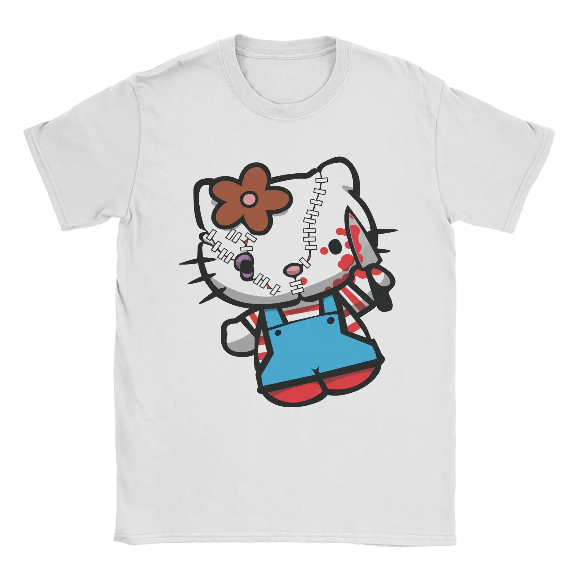 

Miniso Men Hello Kitty Chucky T Shirts Pure Cotton Tops Novelty Short Sleeve Round Neck Tee Shirt Plus Size T-Shirt