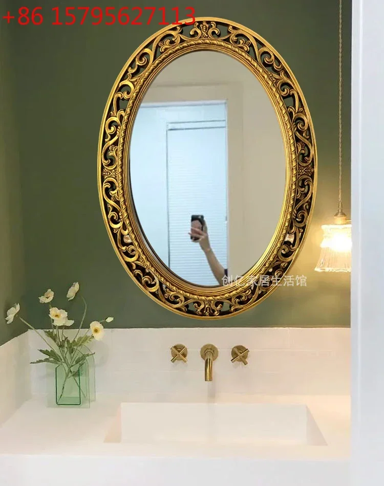 

Европейское овальное полое декоративное зеркало для ванной, отеля, салона красоты, подвесное, в ретро-стиле