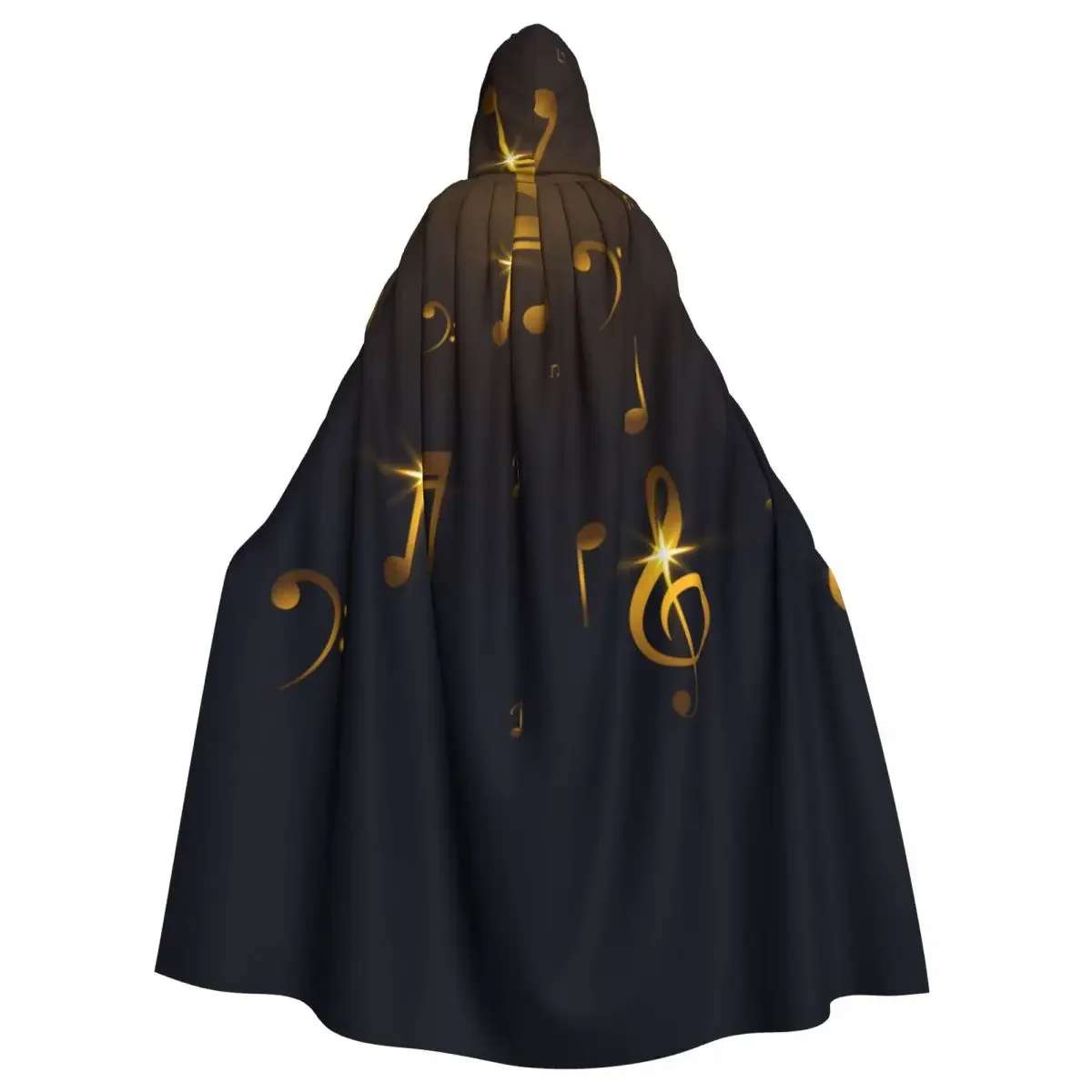 Adult  Cape Hooded Music Sound Golden Notes Medieval Costume Witch Wicca Vampire Carnival Party