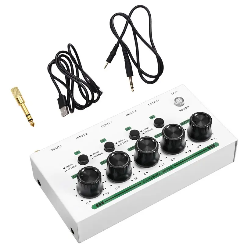 【DIGITAL GADGET】Ultralow Noise 4 Channels Mini Stereo Audio Mixer For Electric Guitar Drum Piano Mixing Console