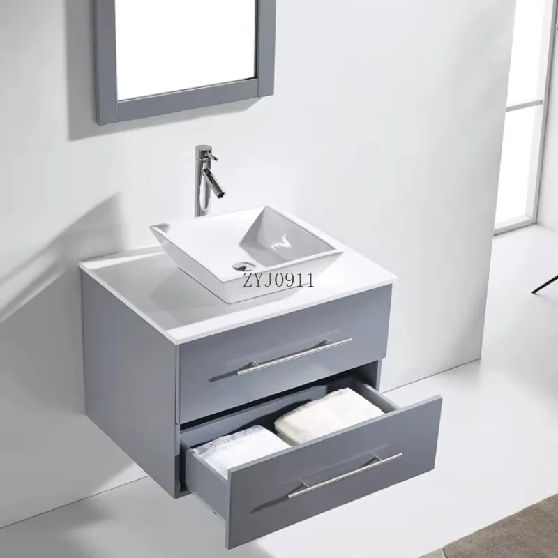 Modern Single Basin Storage Bathroom Furniture Wall Mounted Dark Grey Painted Wooden Bathroom Cabinet with Mirror