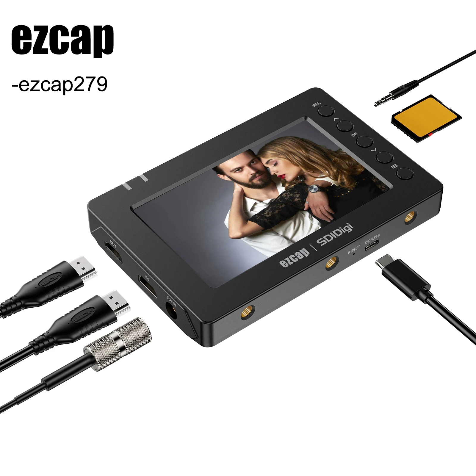 Ezcap279 HDMI SDI Video Capture Card 1080p60fps Game Recorder with Screen for Laptop PC Camera Live Streaming Record To SD Card