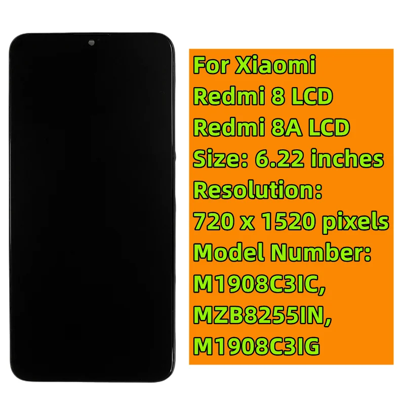 LCD Display Touch Screen Digitizer Assembly Replacement Parts with Frame, Original Xiaomi Redmi 8 8A, M1908C3IC, MZB8255IN