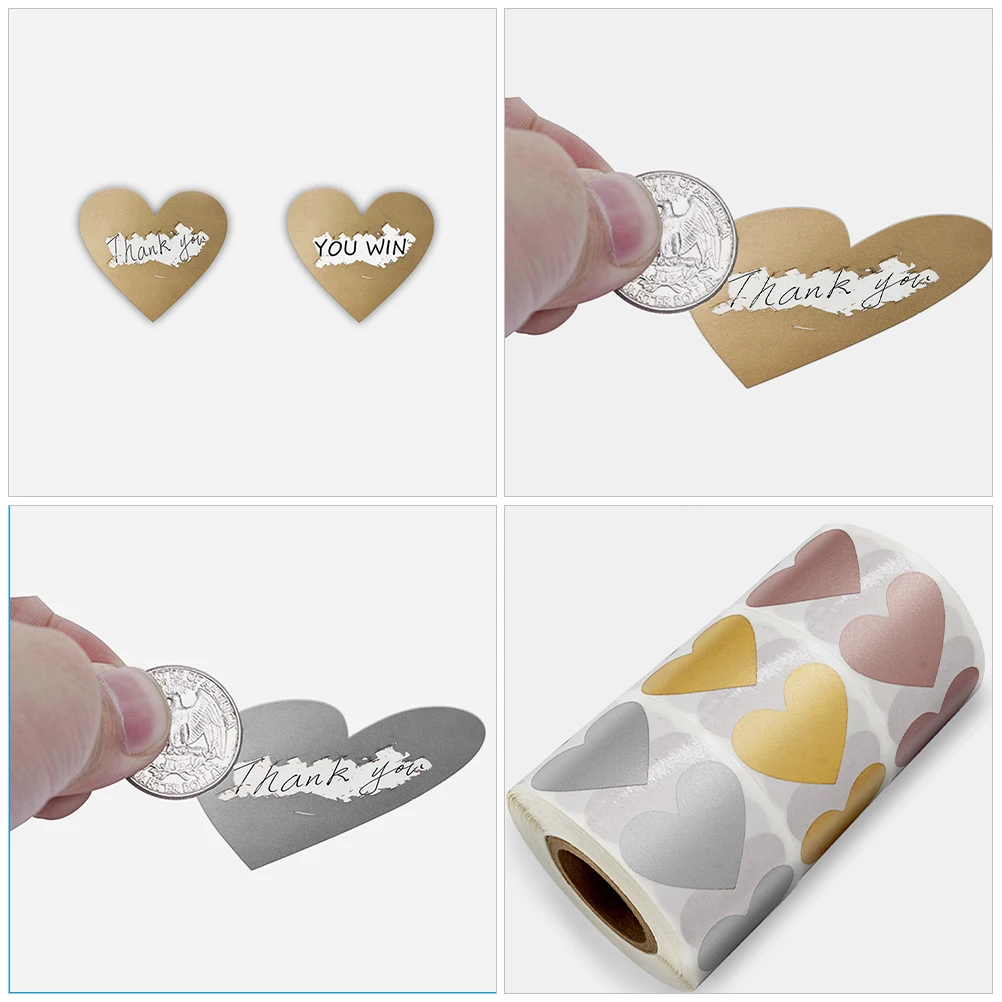 

2 Rolls Rose Gold Sticker Sticky Labels Valentine Day Heart Shape Envelope Seals Stickers Flash