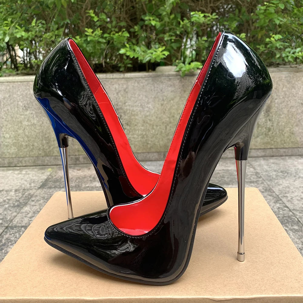 16cm Extreme Metal High Heels Stilettos Sexy Women Solid Black Runway Pumps Fetish Model Party Unisex Man Shoes Crossdresser