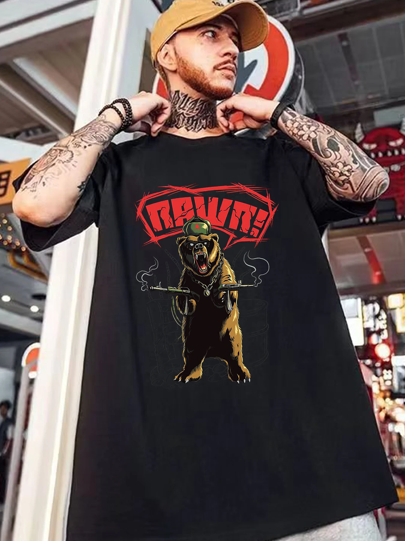 Brave Bear Graphic T Shirt for Big and Tall Man Plus Size Men's T-shirt Cotton Short Sleeve Top Tees Clothing