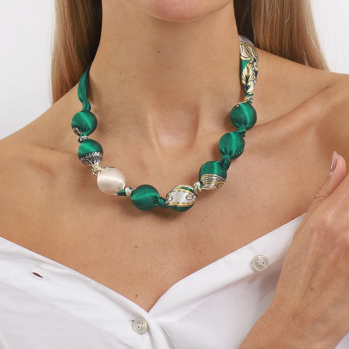 Artistic Abstract Pattern Wrapped Bubble Sphere Dynamic Knotted Rope Statement Bib Neckpiece Eclectic Creative Styling Accessory