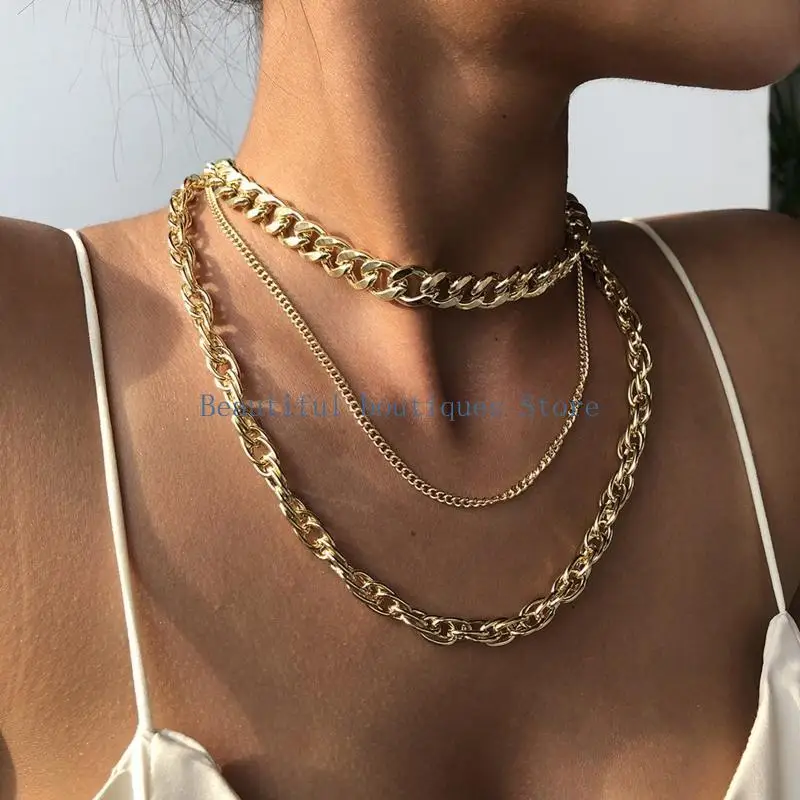 U4LF Multi Layer Long Chain Necklace Choker Statement Necklace Jewelry for Women Girl
