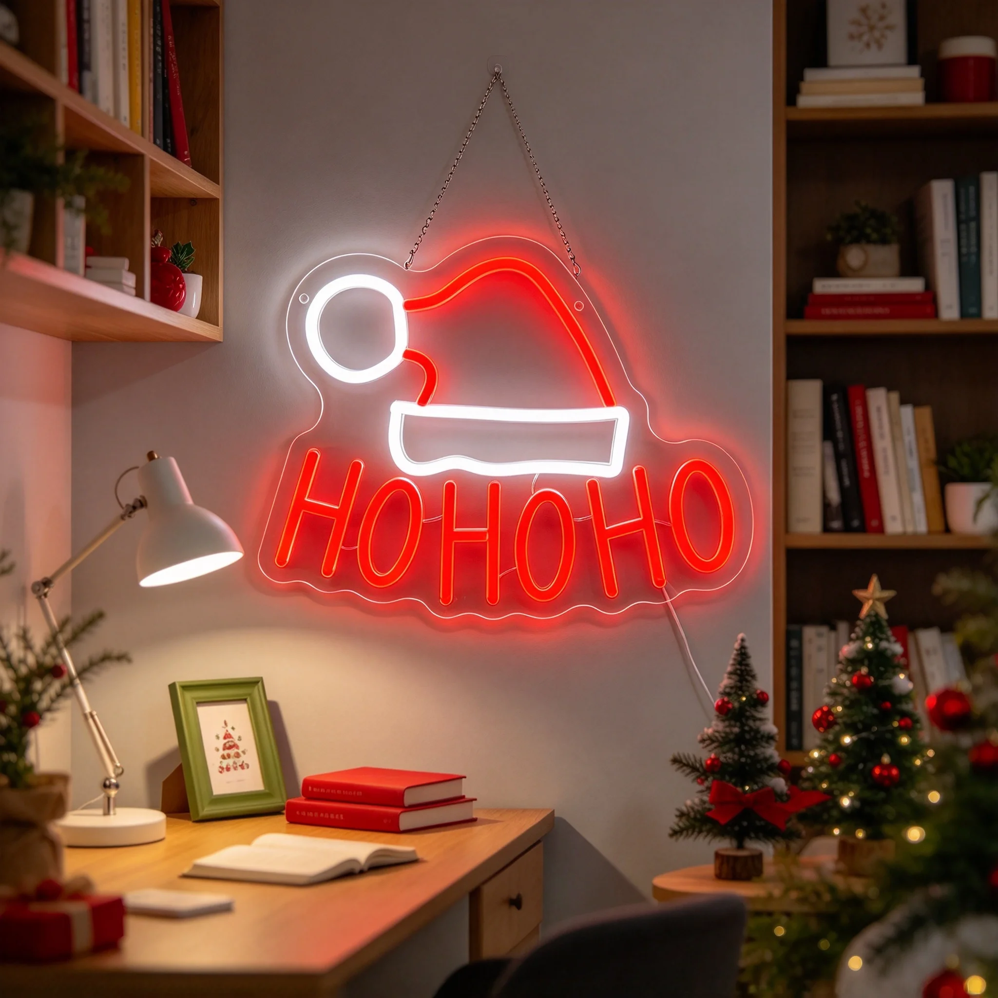 1 Christmas hat hohoho printed wall decoration light LED acrylic luminous light board dimmer switch button wall decoration