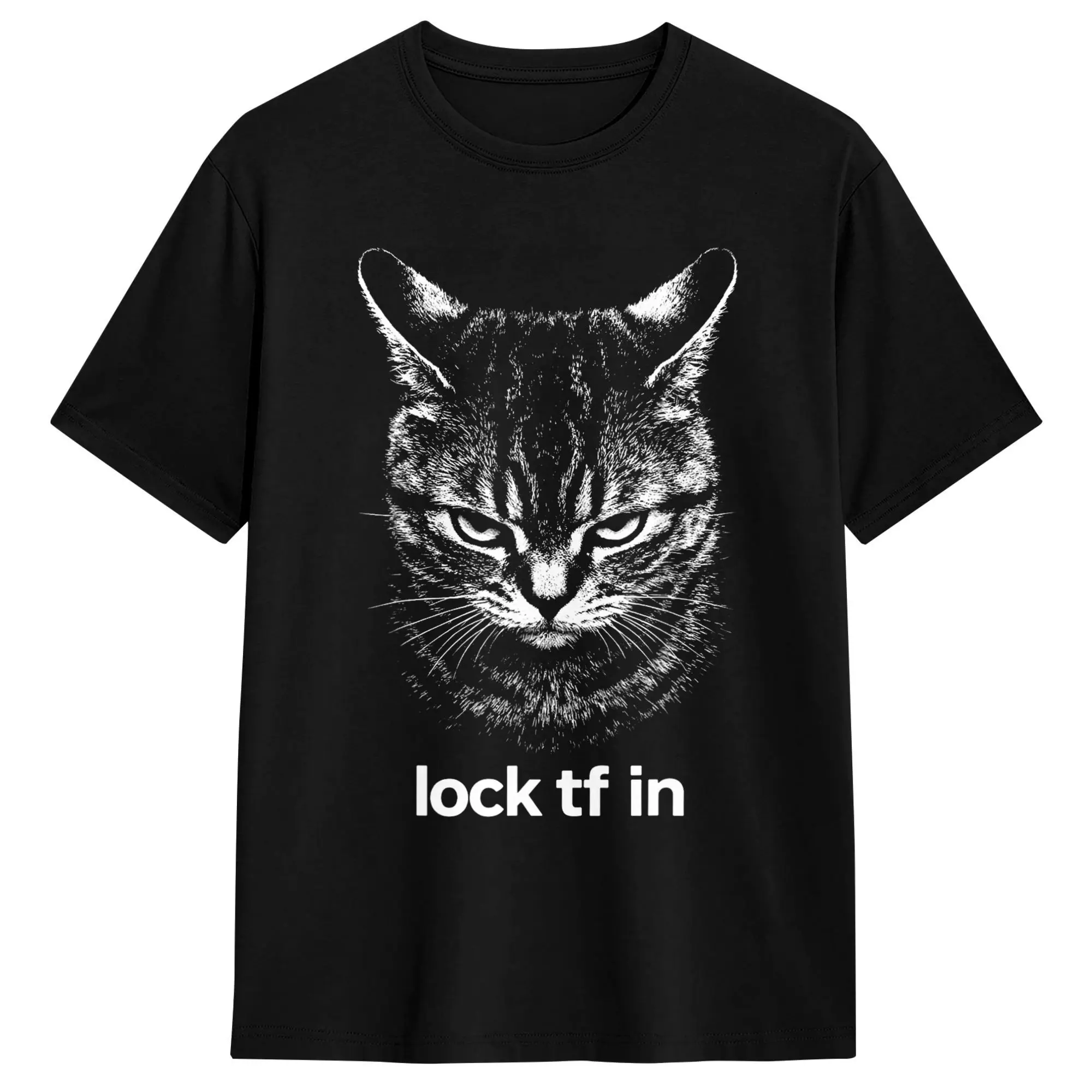 Funny Lock TF in Cat Graphic T-Shirt Summer  100% Cotton T Shirts For Mens Casual Tee Shirt Short Sleeve Vintage Tees