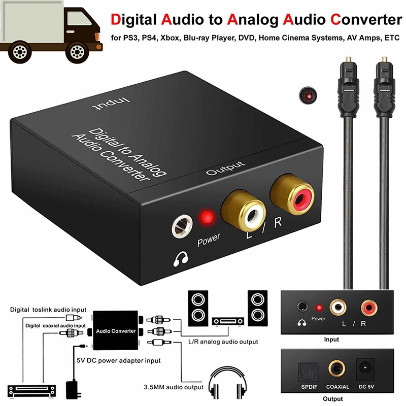 1Set Optical Coax Toslink Digital To Analog Converter RCA L/R Stereo Audio Adapter-F(x)