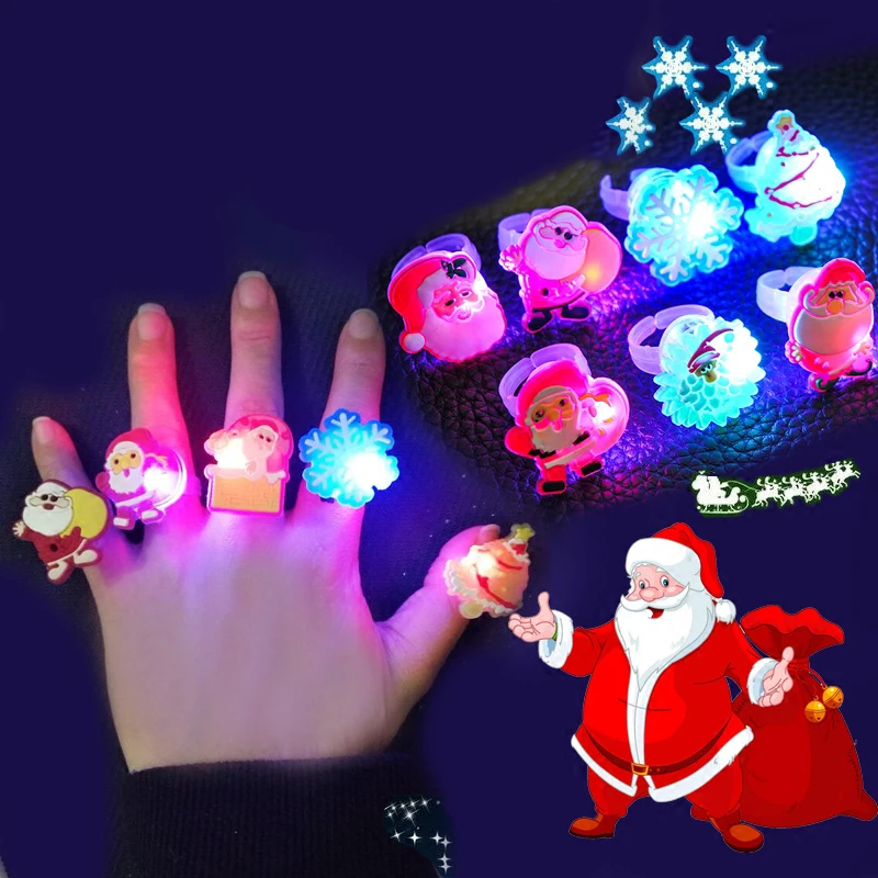 10/20PCS Glowing Christmas Bracelets Rings Toy Kids Gifts Birthday Snowman Santa Christmas Party Favor Children Gift Bag Fillers