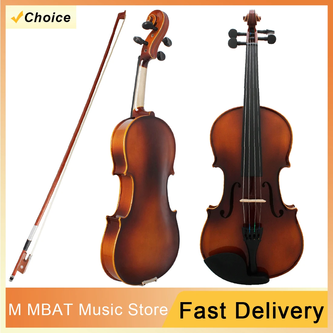 

AV-04 Handmade Violin Solid Wood Adult Violin Beginner Student Performance Grade Violin Maple Side Backboard String Instrument