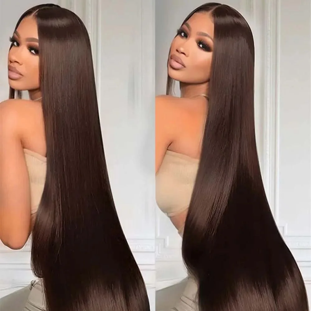 28 46 Inch Bone Straight 13x4 HD Chocolate Brown Lace Front Wig Brazilian Pre Plucked #4 Color Human Hair 200% Density 13x6 Lace Frontal Wigs For Women