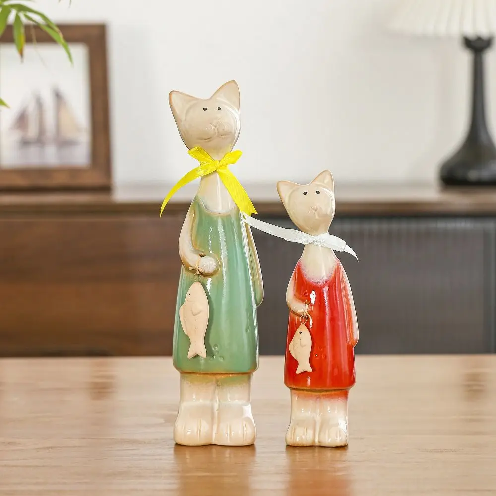 

2pcs Creative Ceramic Cat Figurines Modern Cute Animal Art Statues Handicraft Miniatures Sculpture Car